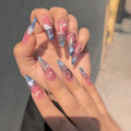 Wholesale Temooi 24Pcs ABS Press-On False Nails Long Ballerina with Marbling Moon and Stars Design Nail Glue Included