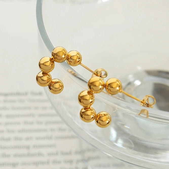 Fashion Small Round Bead Splicing C-shaped Earrings Creative Personalized Waterproof Titanium Earrings Steel Fashion Jewelry
