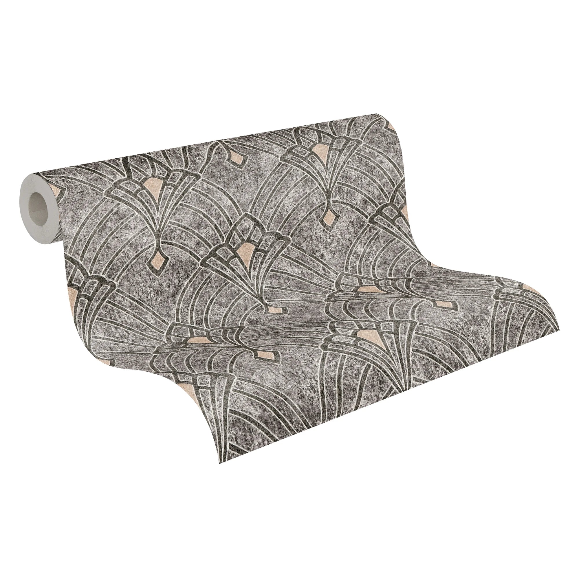 Modern Damask Kitchen & Hotel Wallpaper Rolls-Grey Black Beige Non Woven Vinyl-Made in Germany-Sale Stock Clearance 1005x053m