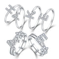 Personalized Initial Letter A-Z Cubic Zirconia & Flower Design 925 Sterling Silver Rings Set for Women