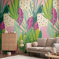 Germany Photo Wallpaper Murals Floral Green Pink Purple Non Woven Vinyl Wall Mural Leaves Hotel Bedroom Mall Sound-Absorbing