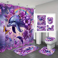 Glitter Dolphin Shower Curtain Set Gorgeous Floral Shower Curtain Bathroom Decor with Non-slip Bathroom Rug