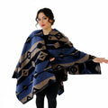 Exve Exclusive Blue Beige Black Ethnic Patterned Non-Pilling Wool Shawl Warm Unisex Winter Poncho for Camping Men Women Turkey