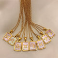Pink Enamel Zodiac Sign Necklace Gold Plated  Stainless Steel Rectangle Horoscope Pendant Zodiac Necklace for Women Jewelry