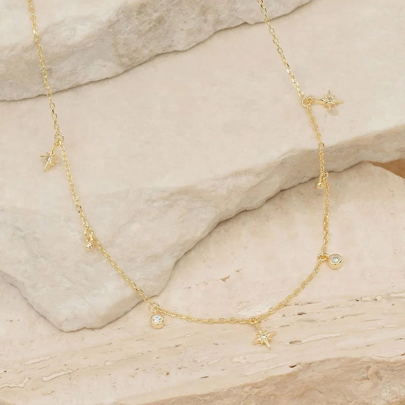 Milskye Simple Elegant Jewelry 18k Gold Plated S925 Diamond Polaris Small Pendant Necklace