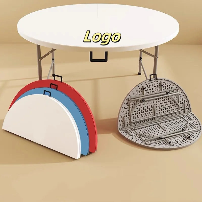 6FT 72inch HDPE Folding Round Tabletop 10 Seater Wedding Banquet Dining Foldable Plastic Tables Events Party Outdoor