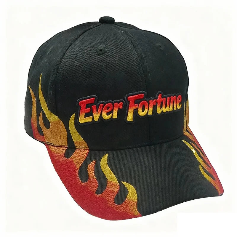 Wholesale Cheap Baseball Caps Custom Logo 3D Puff Embroidery Flame Fire Designer 6 Panel Cap Breathable Sporty Summer Running