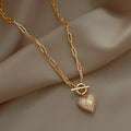 Waterproof Hypoallergenic Stainless Steel Diamond Heart Double Layered OT 18K Gold Fashionable Necklace Jewelry for Women