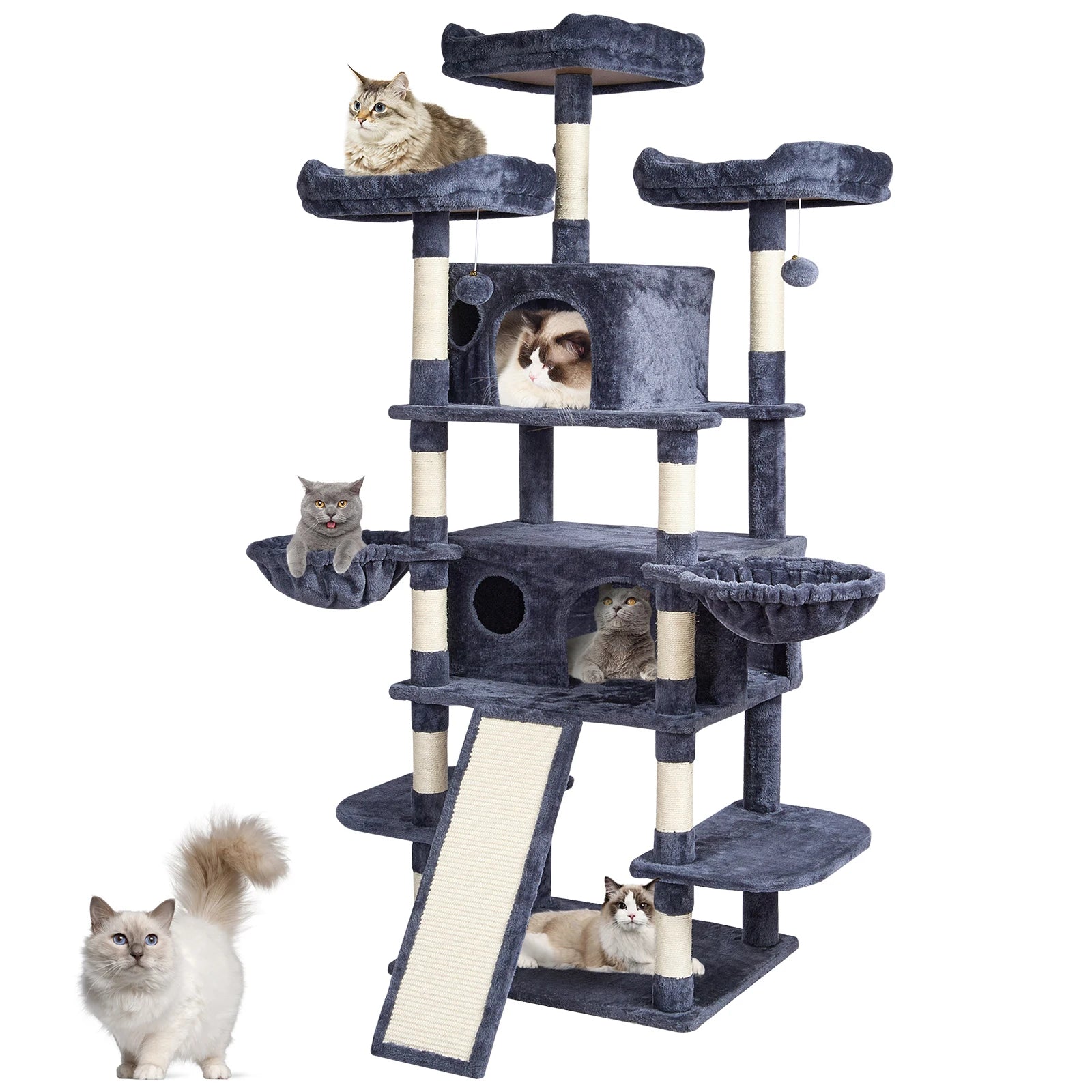 68.5" Velvet & Wood Eco-Friendly Durable Cat Tree Tower for Indoor Living Room & Bedroom with Cat Condos and Scratching Post