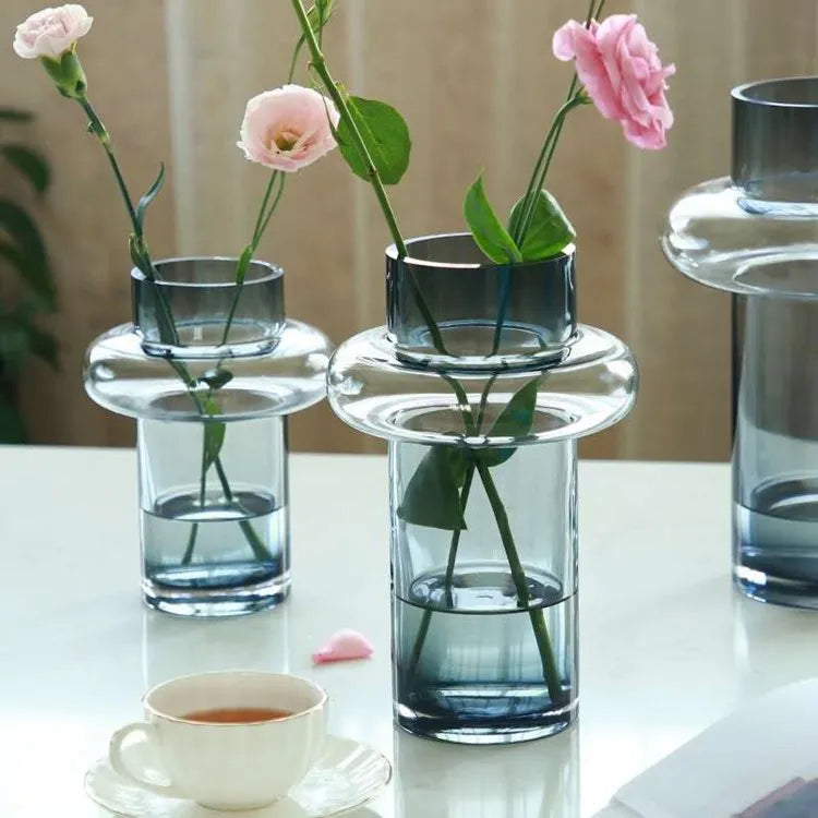 Nortic Handmade Ins Design Flower Vase Gray Color Crystal Glass for Home and Wedding Decorations for Hotels