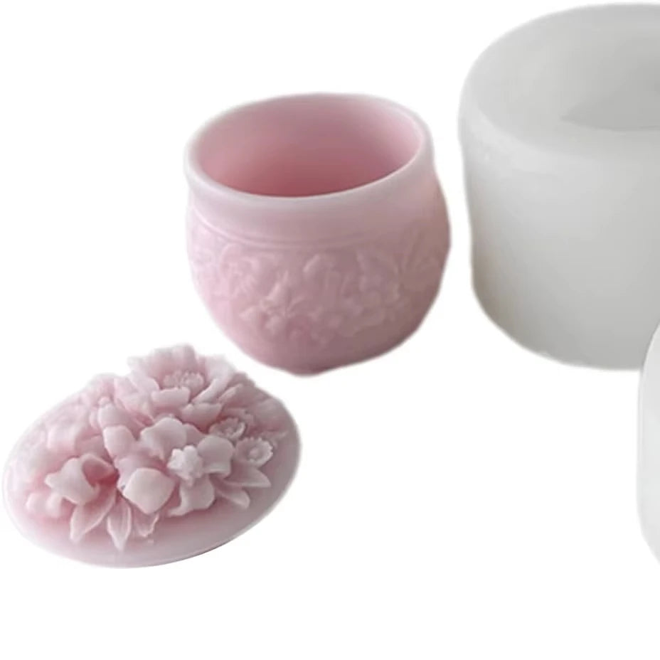 DIY Flower Pot with Lid Cement Plaster Mold 3D Round Stripe Storage Box Candle Cup Concrete Molds Home Decor