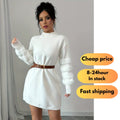 Hot Sale White Elegant Kint Sweater Dress Women Pullovers Women's Knitwear Turtleneck Sweater