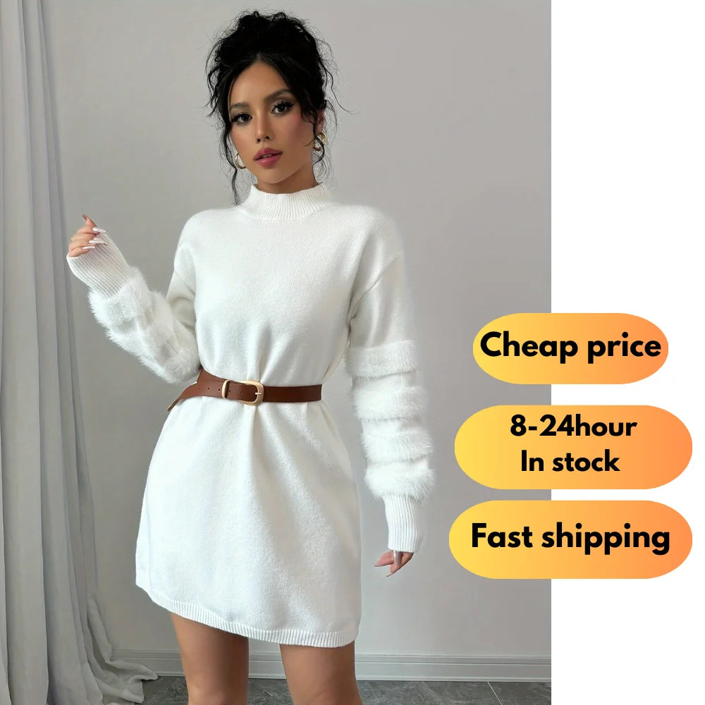Hot Sale White Elegant Kint Sweater Dress Women Pullovers Women's Knitwear Turtleneck Sweater