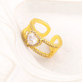 QIKU Exquisite Heart Shape Rhinestone Opening Rings 18K Gold Plated Copper Zircon Engagement Wedding Jewelry Accessories Trendy
