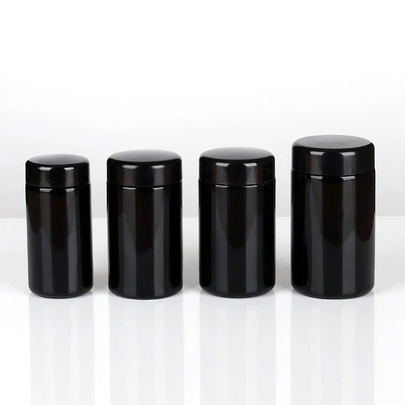 Luxury Wide Mouth Black Colored Glass Jar with Plastic Cap UV Resistant Reusable for Cosmetics and Food
