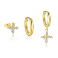 Fine Jewelry 925 Sterling Silver Flower Zircon Four Leaf Clover Dangle Drop Stud Hoop Earrings Sets for Women