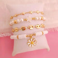 Mama Bracelet Gift Jewelry for Mom Heishi Pearl Bead Bracelet Set Polymer Clay Bead Shell Star Daisy Flower Bracelet Women