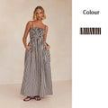 Spring/Summer Striped Smocked Elastic Dress with Side Pockets and Spaghetti Straps Ethiopian Dress Women Salwar Kameez