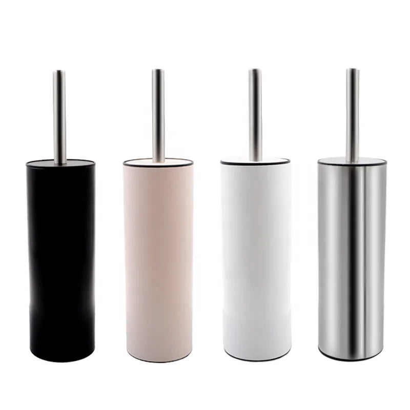 2025 New Trend Stainless Steel Black White Pink Toilet Brush and Containers Novelty Toilet Brush Holders With Silicone Header