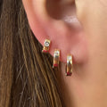 3Pcs/Set Punk Style Gold Color Single Zircon Round Earring Set