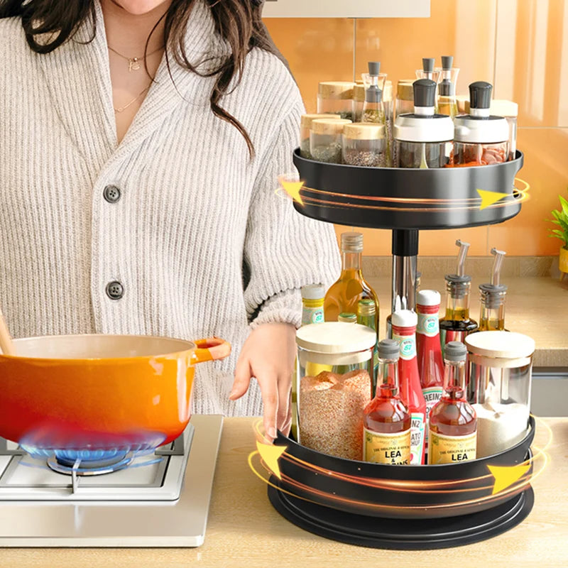 Wholesale Kitchen Bathroom Storage Under Cabinet Shelf Lazy Susan 360 Rotating Metal 2 Tier Turntable Spice Rack Stand Organizer