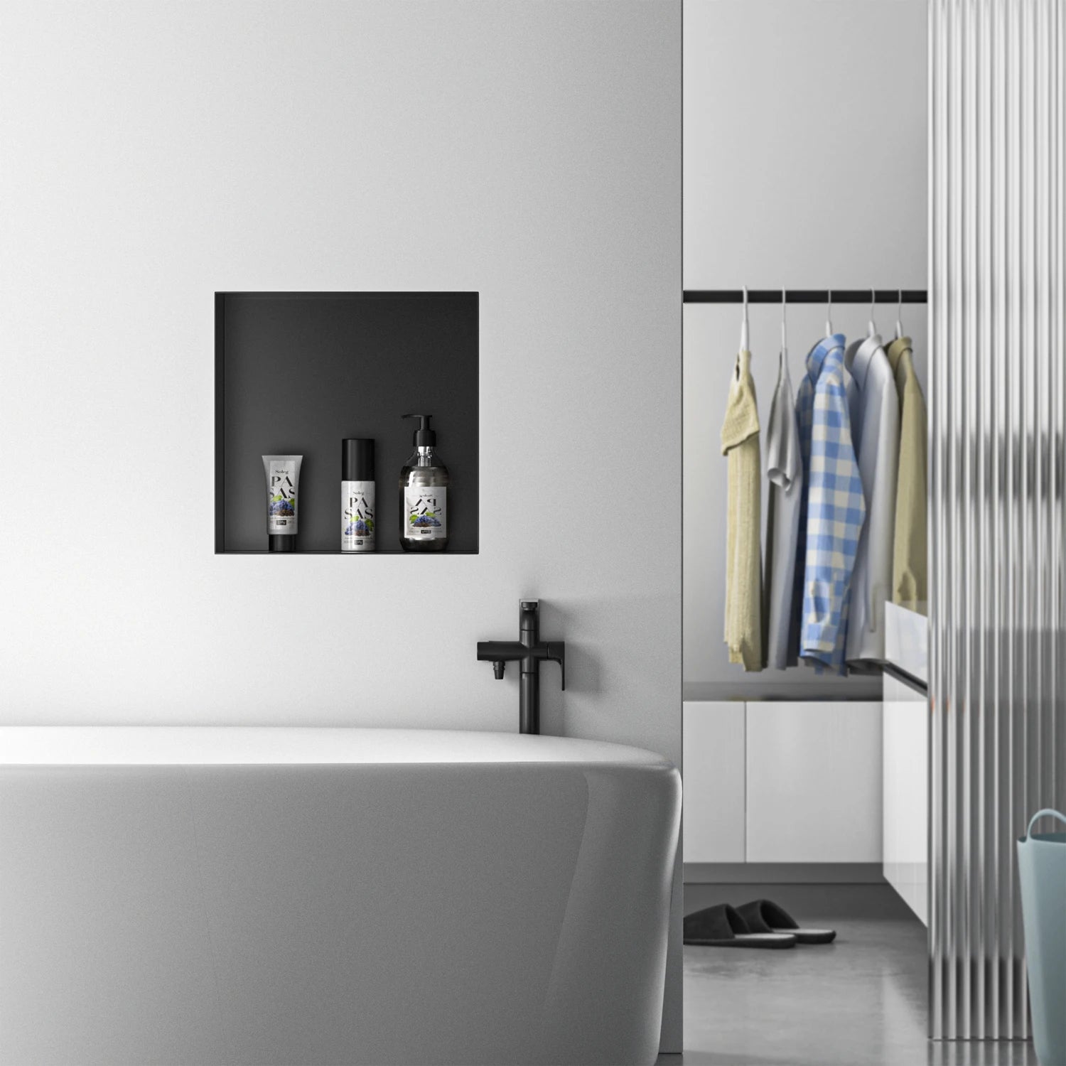 NEODRAIN Modern Frameless Square Shower Niche 12x12 Inch Matte Black-Bathroom Application Available in US Warehouse
