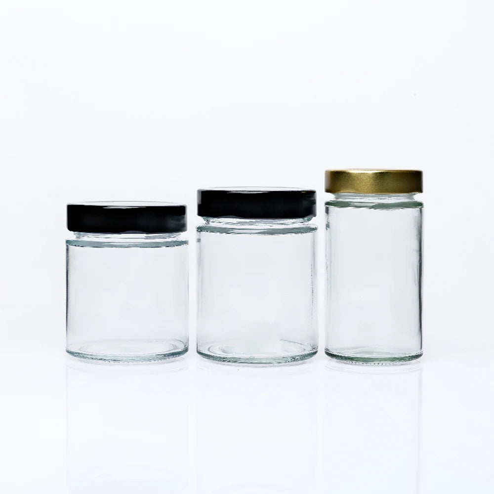 Factory Wholesale Round Shape Jar Jam Packing Glass Jar With Black Gold Pink Lid