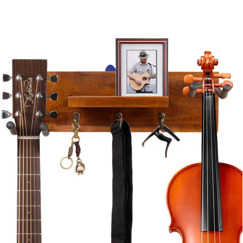 GS039E Yinyu Solid Wood Wall Mounted Guitar Stand with Multiple Storage Shelf for Home Studio Display