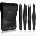 Professional Stainless Steel Eyebrows Tweezers Set Great Precision Facial Hair Splinter Ingrown Hair Removal Tool Pliers (Black)