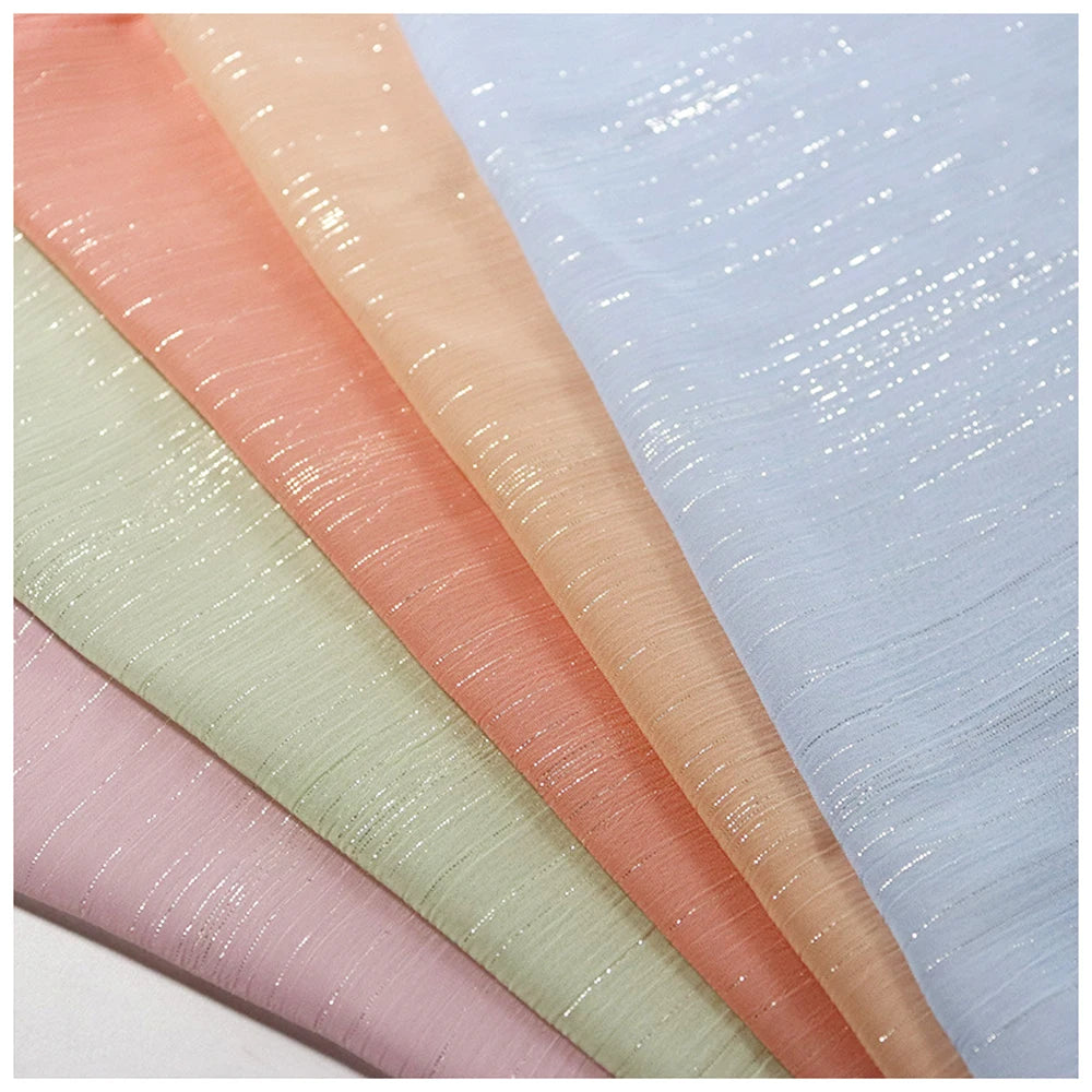 YX1260 110gsm New Summer Solid Woven Medium Thickness 100% Polyester Wrinkled Lurex Chiffon Fabric for Garments MegaBDM