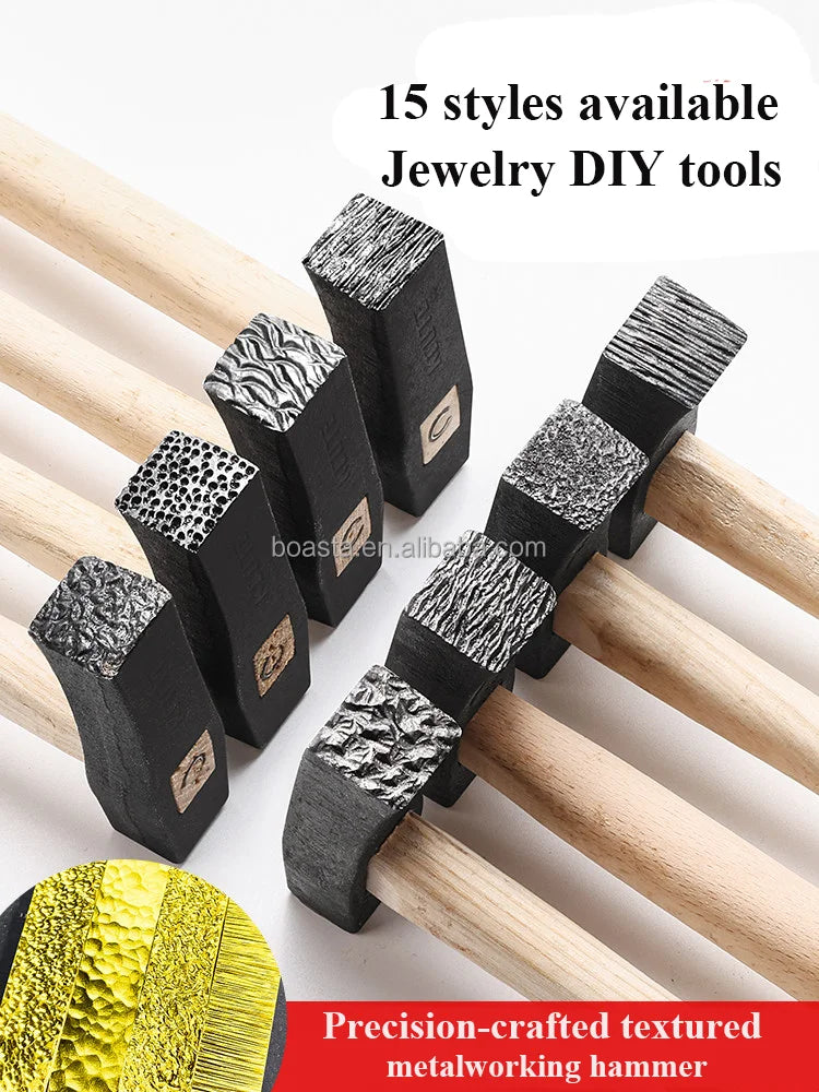 Boasta 15 Patterns Jewelry Texture Hammer Refined Iron Head Wooden Handle for Metal Forming DIY Jewelry Making Tool 22mm