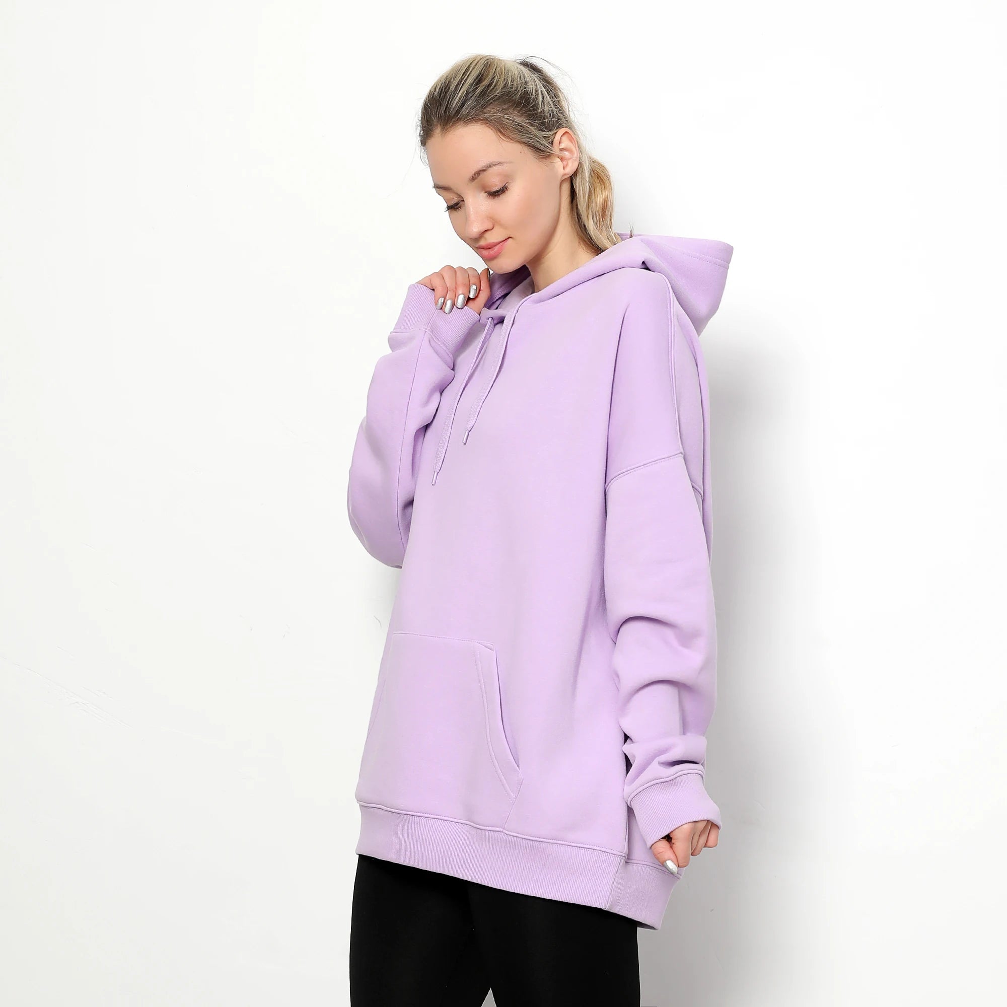 Plus Size Women's Autumn Anti-shrink Polyester/Cotton Fleece Pullover Hooded Collar Oversized Long Sleeve Hoodie