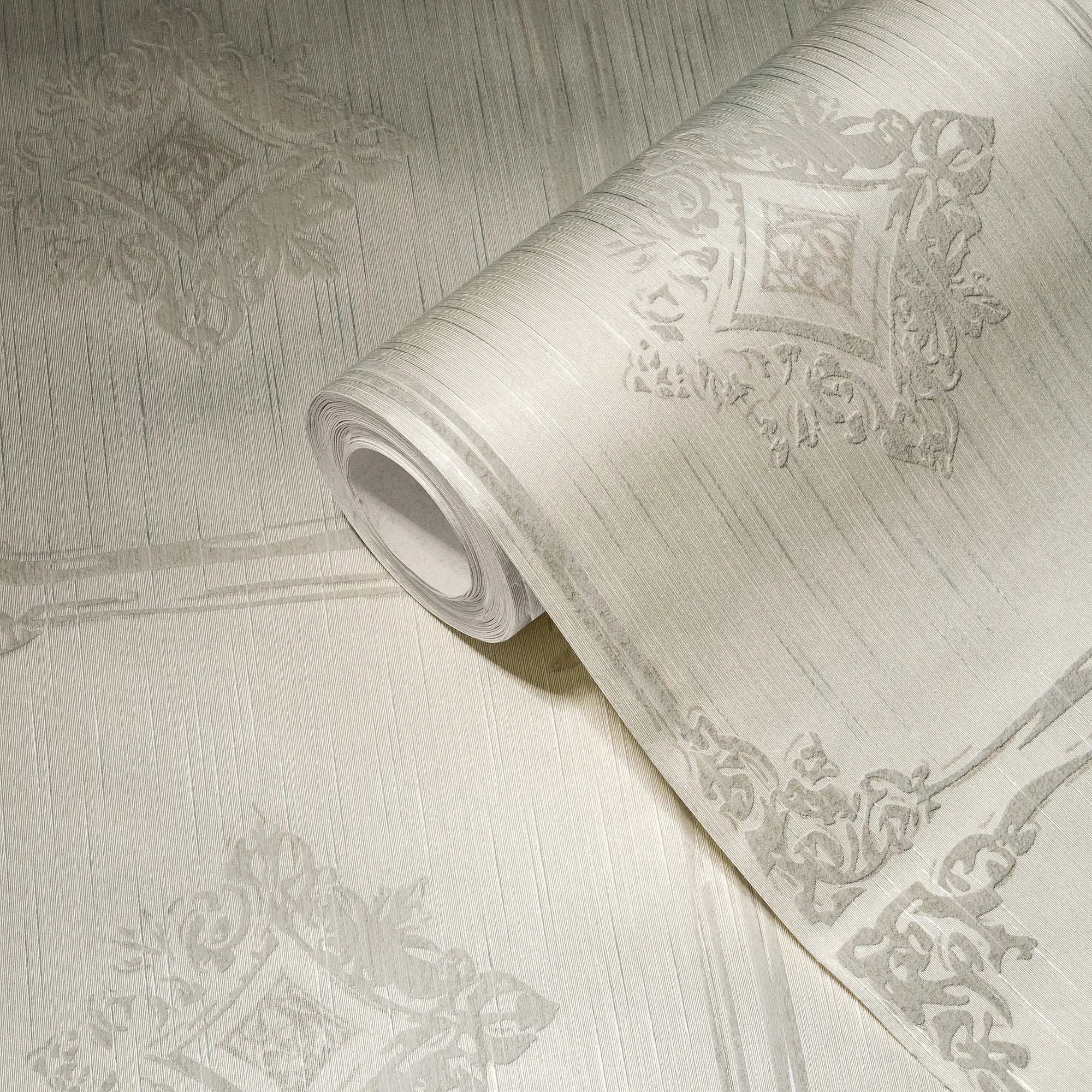 Made in Germany Wallpaper Rolls Damask / Victorian Cream Grey Non Woven Wash-Resistant for Living Room & Kitchen 1005 X 053 m