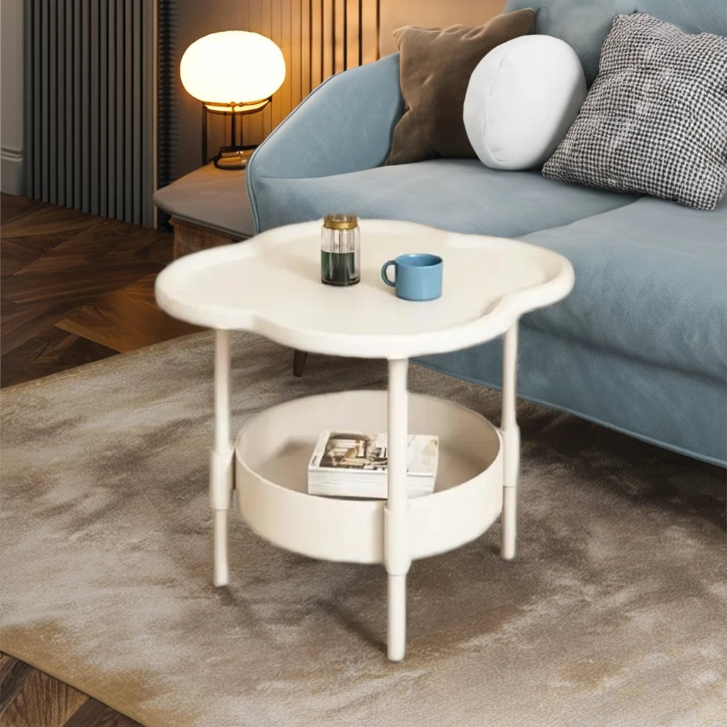 Modern Cream Plastic Coffee Table with Mobile Storage Rack for Living Room
