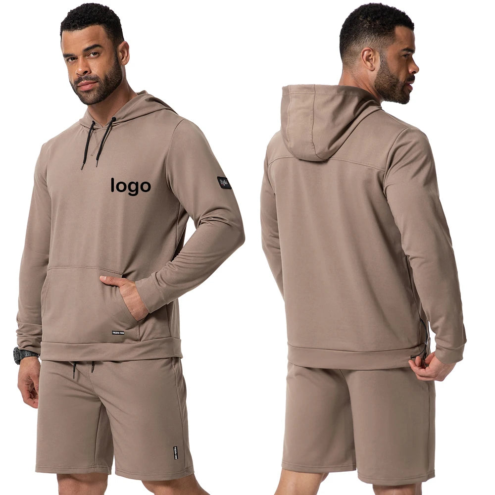 Custom Jogger Set 2pcs 250 Gsm Hooded Sweatshirt and Shorts Set Oversize Tracksuits for Men