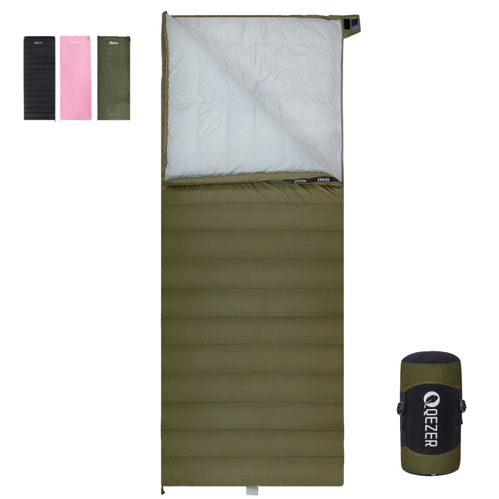 Ultra-Light Nylon Wearable Envelope Type 2 Adults Camping Sleeping Bag QEZER DUCK Down 3-SEASON Waterproof for Cold Weather 0