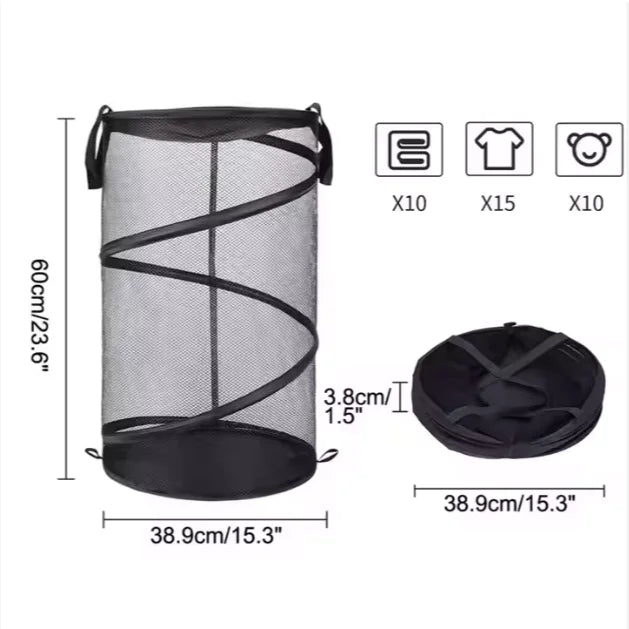 Hot Selling Mesh Cylinder Dirty Clothes Laundry Hamper Collapsible Foldable Pop-up Laundry Basket