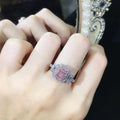 Luxury Sterling Silver Wedding Ring Fancy Radiant Iced Cut Pink Cubic Zirconia Diamond Best Engagement Halo Direct Wholesale