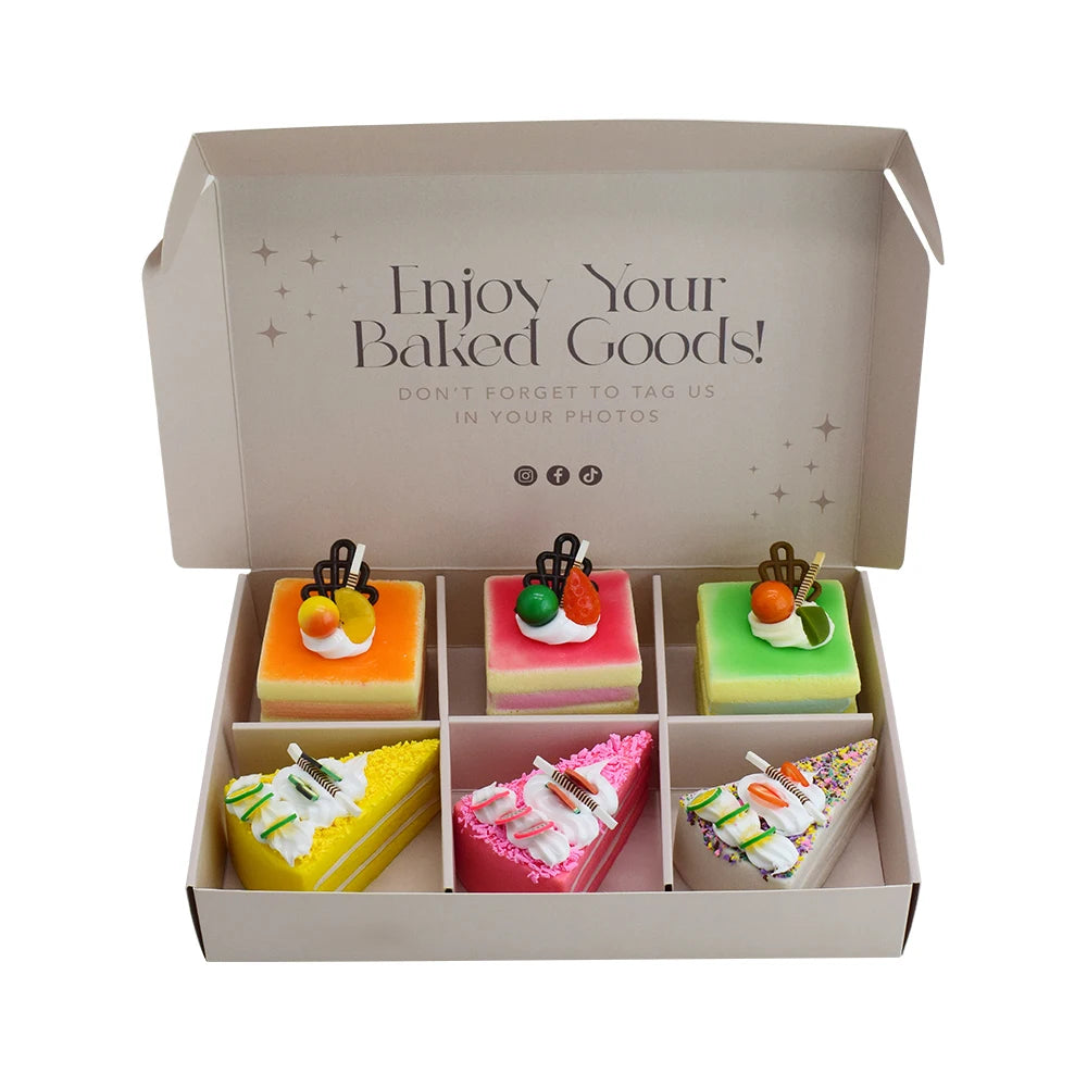Custom Printed Food Grade Paper 6 Pack Brownies Cake Boxes with Compartments Insert for Cookie Sweet Cupcake Packaging