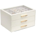Wholesale Luxury Multi-Drawer Wooden Jewelry Box Organizer for Women Large Glass Lid and Square Pattern for Storing Rings