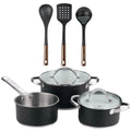 5-piece cookware set (2 saucepans with lids + saucepan) stainless steel with coating + Bergner Copper 3-piece kitchen utensil