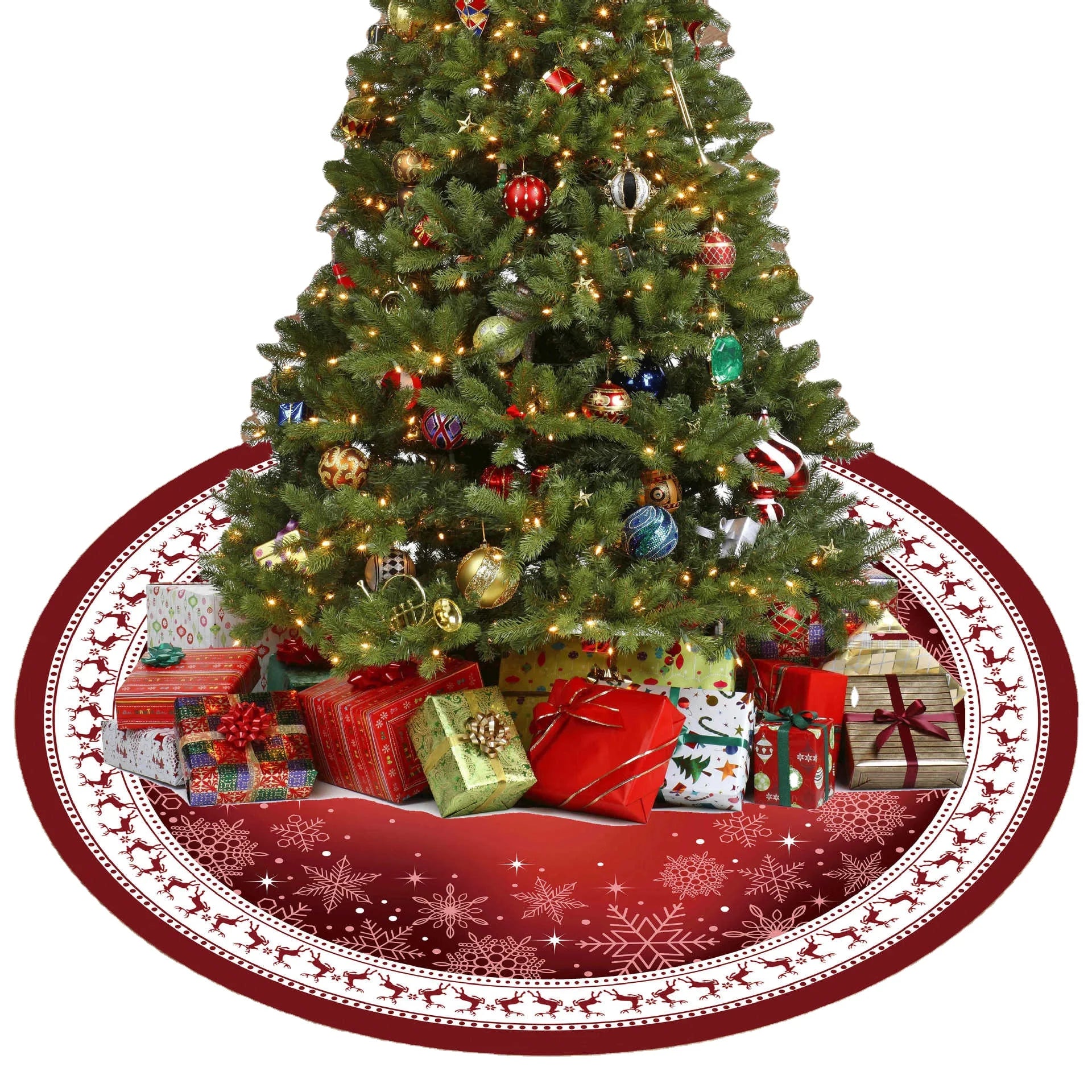 Fast Delivery Christmas Party Decoration 28/35/48 Inches Custom Exquisite Tree Bottom Apron Printed Christmas Tree Skirt
