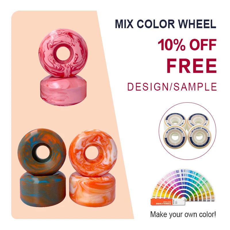 Discount 80% Rebound 101A-102A High Speed Skateboard Wheels with Custom Printing 53/54/56mm Mixed Color ABEC-7 Bearing
