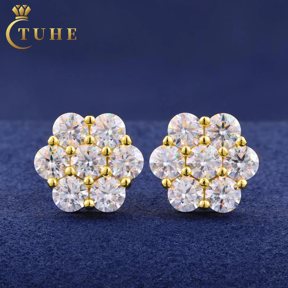 Floral Radiance Diamond Stud Earrings White Gold S925 Lab Moissanite Flower Earrings Fashion Men Women 925 Silver Jewelry Luxury