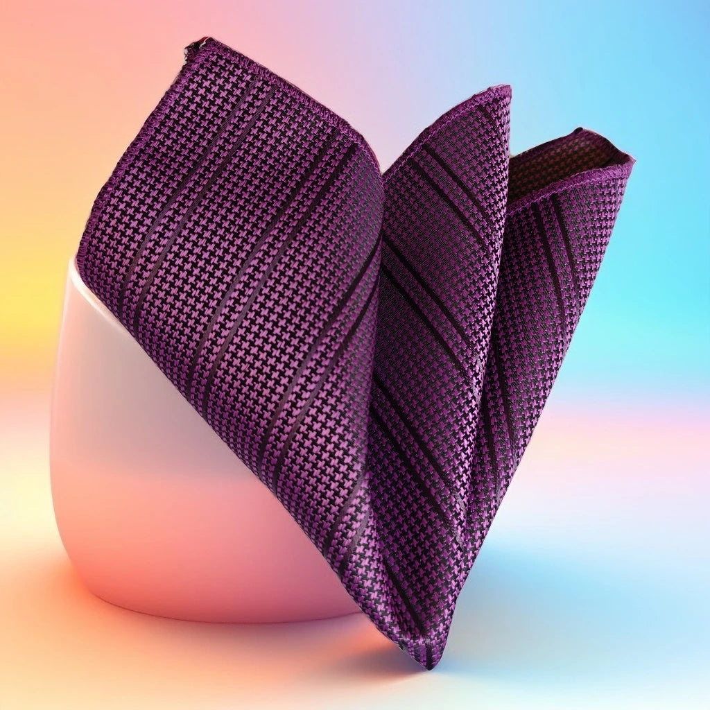 Purple and Houndstooth Jacquard Woven Pocket Square