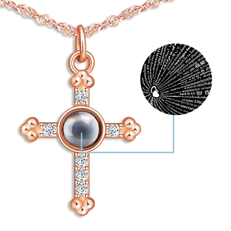 Exclusive S925 Sliver Projection Necklace Rose Gold I Love You 100 Languages Gift for Woman