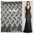 YX1295 2026 New Arrival Polyester Mesh Skirt With Lace Pure Black Eyelash Lace Fabric for Dress Woman Material MegaBDM
