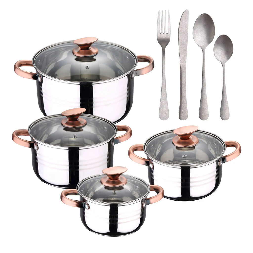 8-piece stainless steel cookware set suitable for induction San Ignacio Premium Collection + 16-piece stainless steel cutlery