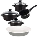 7-piece Magefesa vitreous enamelled steel cookware set suitable for induction hobs with 36cm oval stoneware dish Masterpro