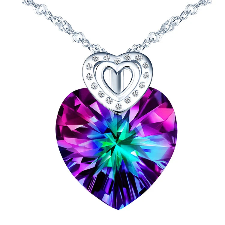 925 Sterling Silver Luxurious Double Heart Pendant Necklace Fine Jewelry with Zircon Crystal for Romantic Wedding or Party